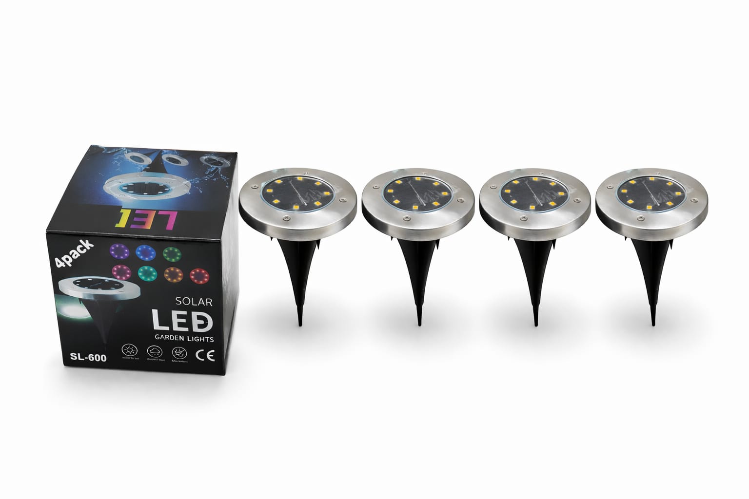 Solar-LED-Bodenleuchten 4er-Set mit Edelstahlrahmen